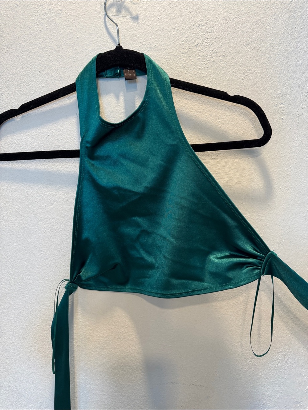 Emerald Green Satin Halter Crop Top